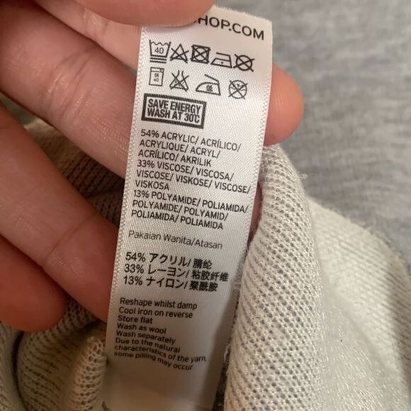 Topshop Grey & White Sweater Ribbed Collar Top - Picture 9 of 10